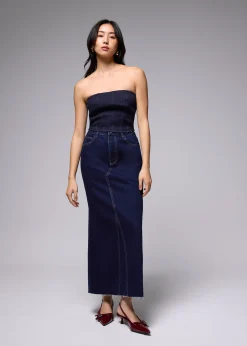 Denim Fitted Crop Tube Top