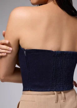 Denim Fitted Crop Tube Top