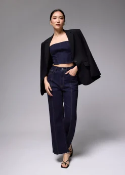 Denim Fitted Crop Tube Top