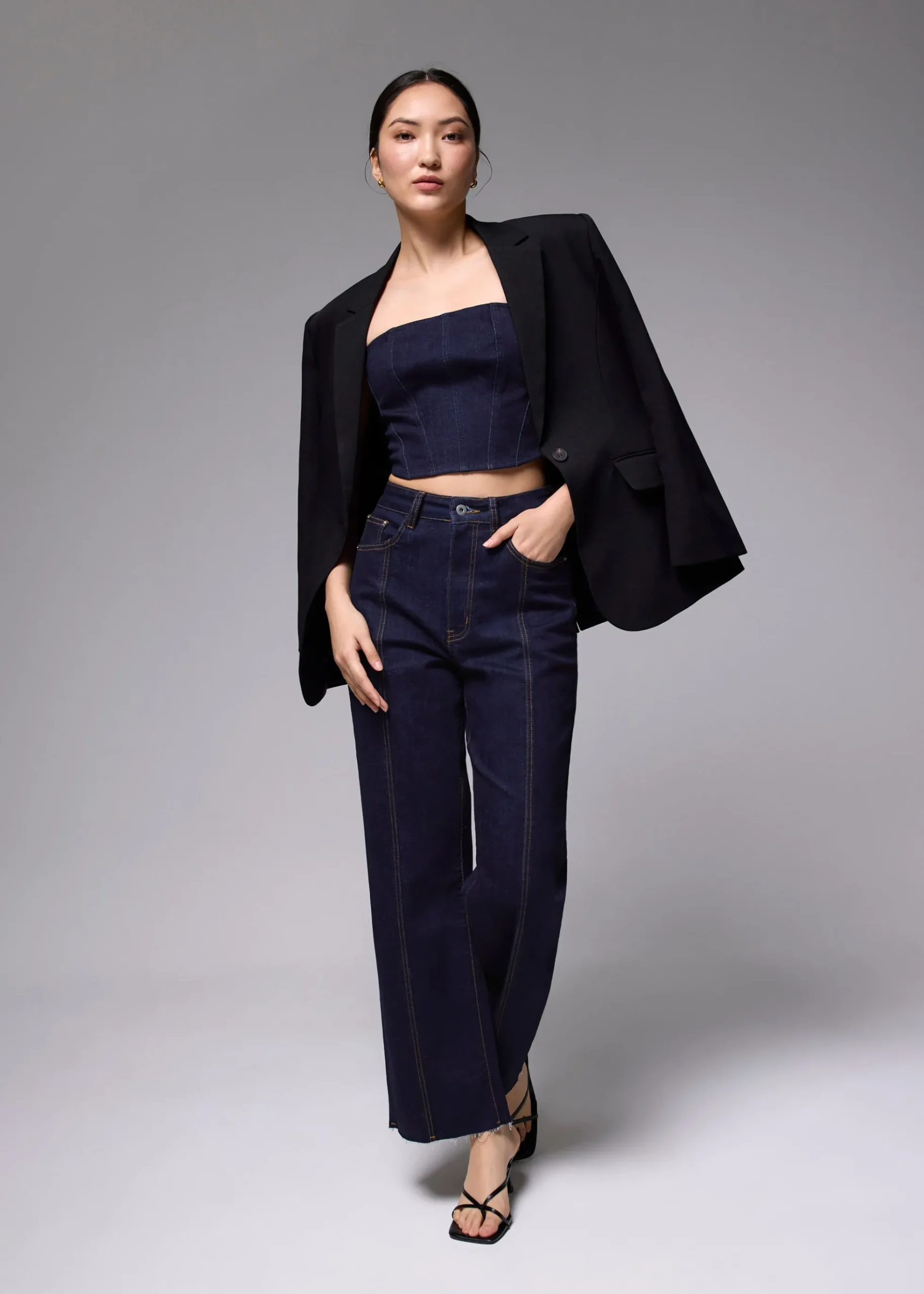 Denim Fitted Crop Tube Top