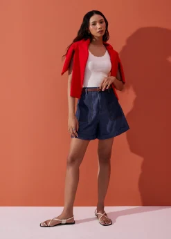 Denim High Waist A-line Cuffed Shorts