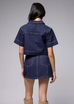 Denim High Waist A-line Mini Skirt
