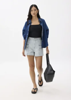 Denim High Waist A-line Shorts