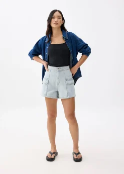 Denim High Waist A-line Shorts