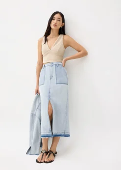 Denim High Waist Column Midaxi Skirt