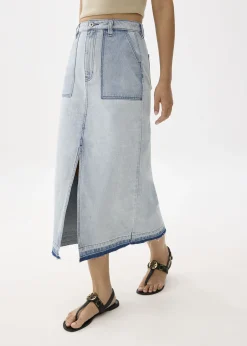 Denim High Waist Column Midaxi Skirt