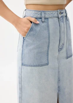 Denim High Waist Column Midaxi Skirt