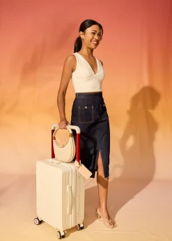 Denim High Waist Column Midi Skirt