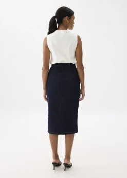 Denim High Waist Column Midi Skirt