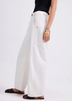 Denim Mid Waist Panelled Barrel Jeans
