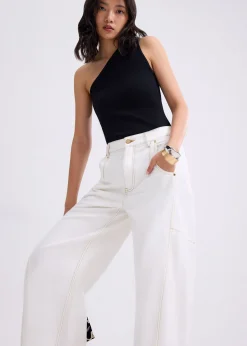Denim Mid Waist Panelled Barrel Jeans