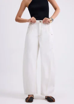 Denim Mid Waist Panelled Barrel Jeans