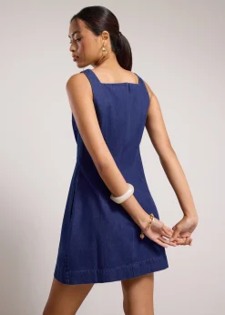 Denim Panelled A-Line Mini Dress