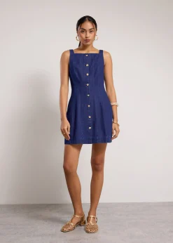 Denim Panelled A-Line Mini Dress
