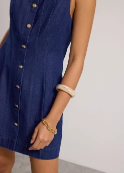 Denim Panelled A-Line Mini Dress