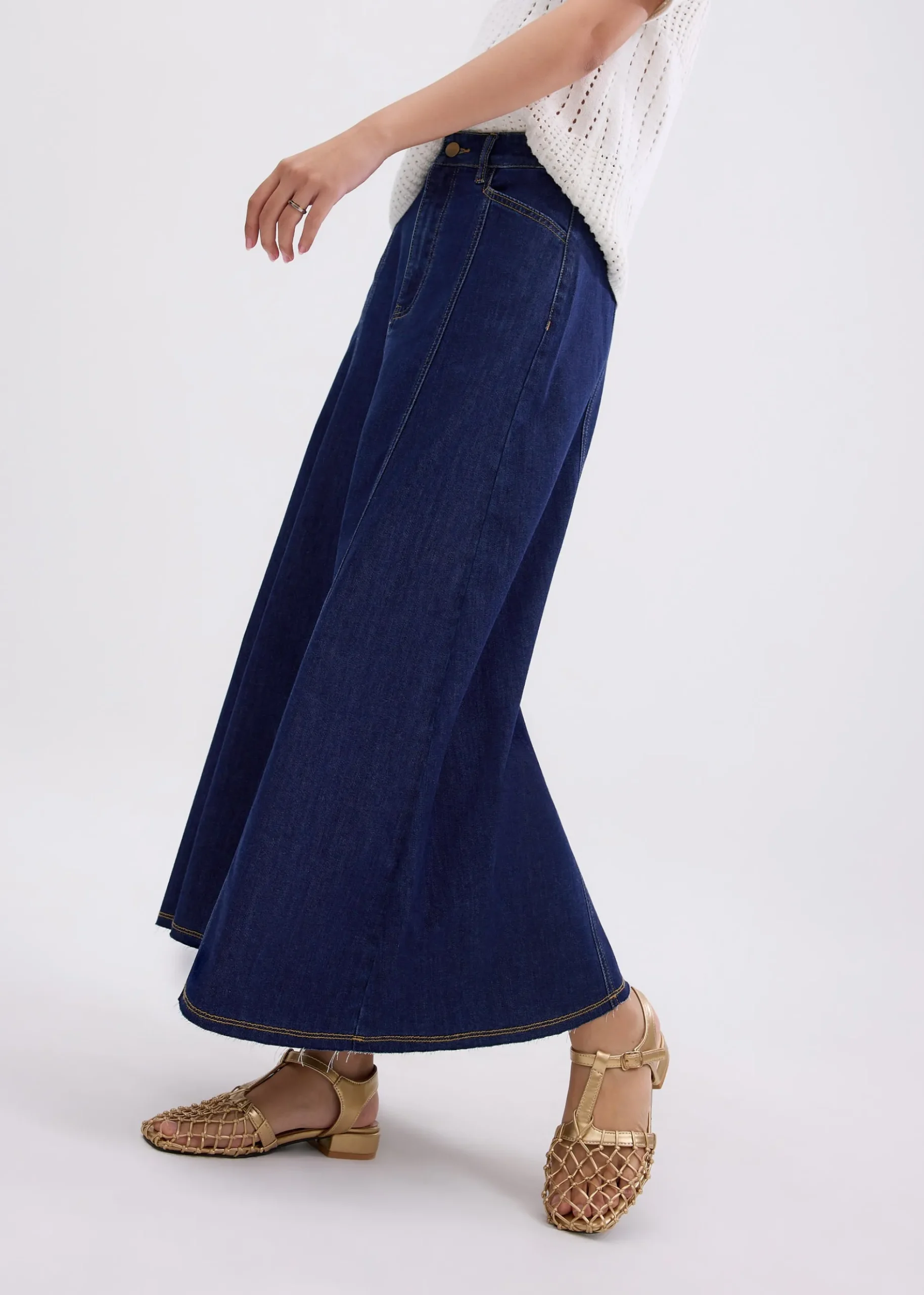 Denim Panelled A-line Skirt