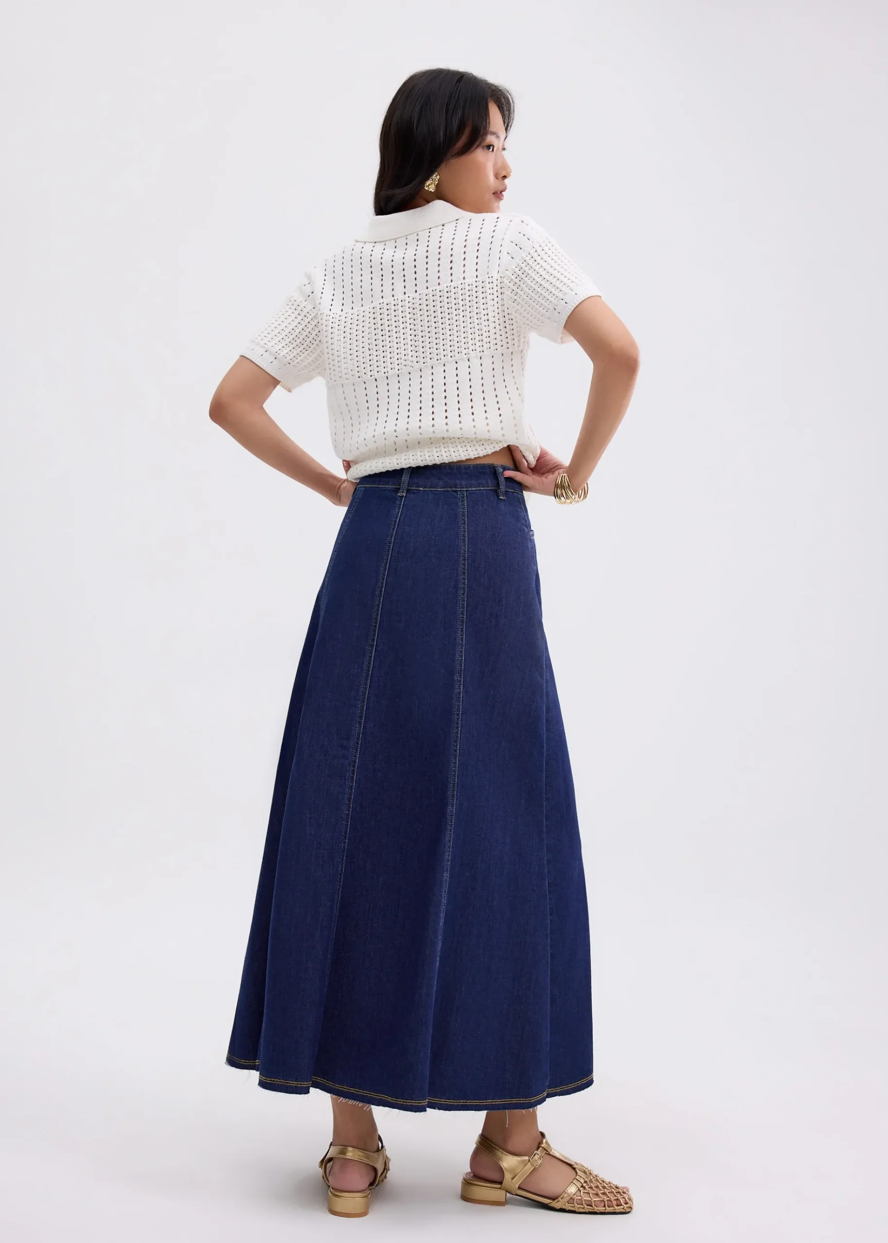 Denim Panelled A-line Skirt