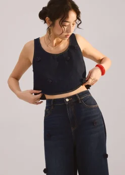 Denim Rosette Boxy Crop Top