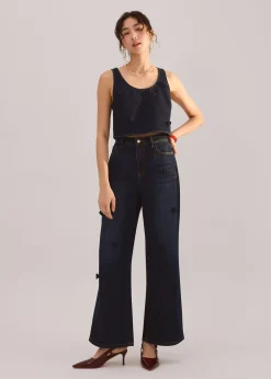 Denim Rosette Boxy Crop Top