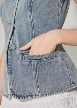 Denim Round Neck Fitted Vest