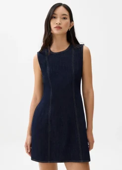 Denim Round Neck Shift Mini Dress