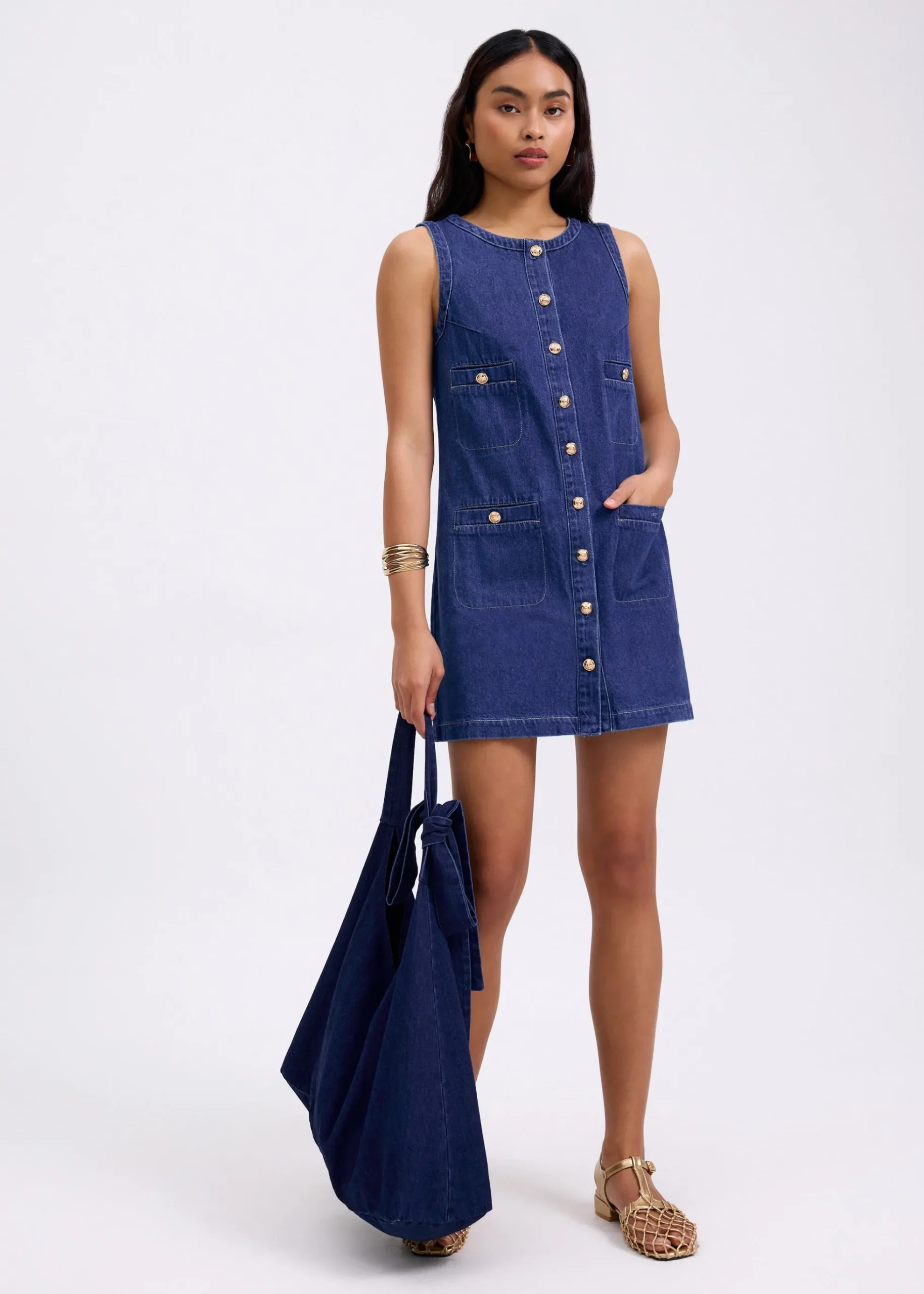Denim Round Neck Shift Mini Dress