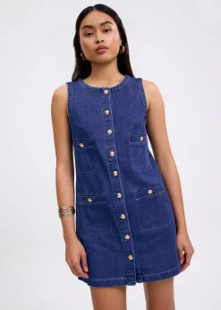 Denim Round Neck Shift Mini Dress