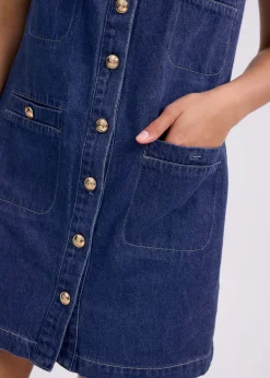 Denim Round Neck Shift Mini Dress