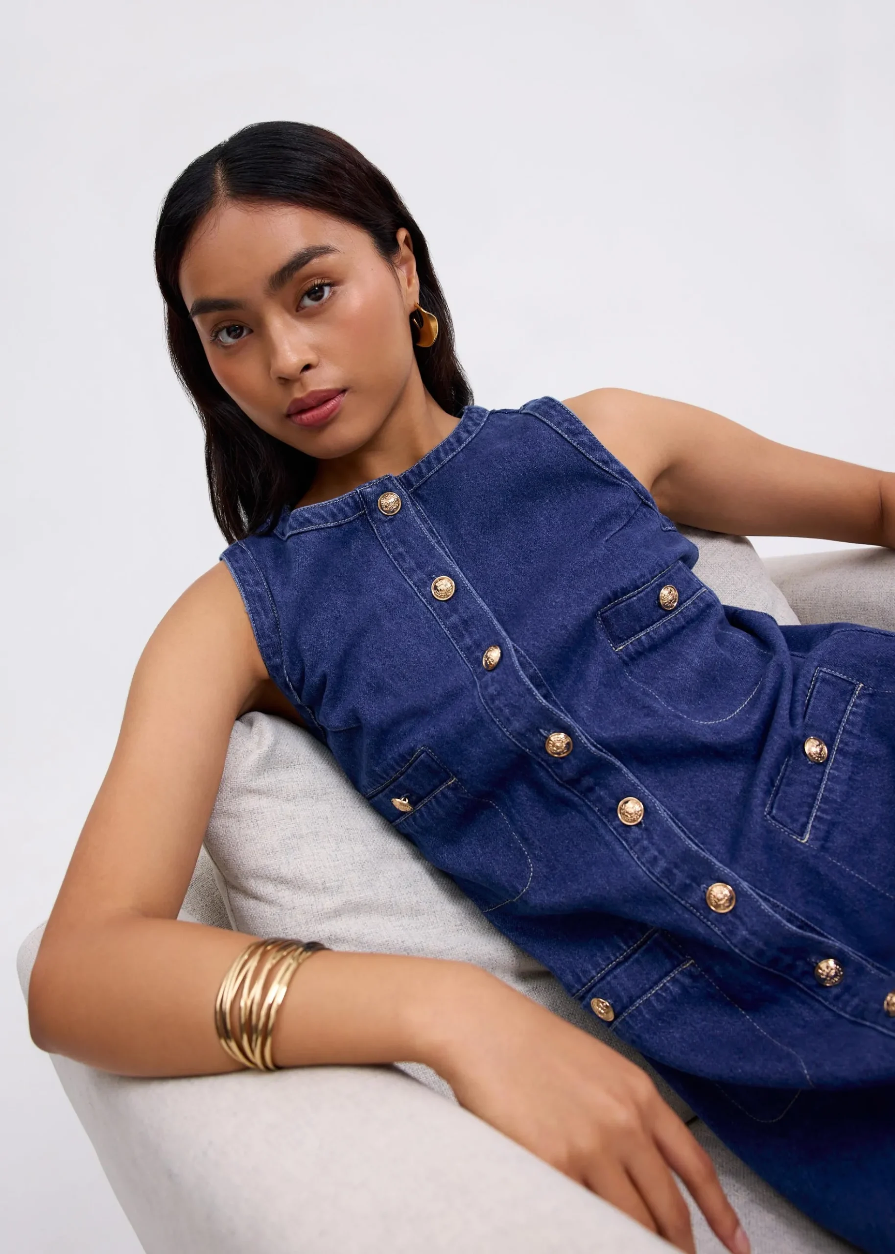 Denim Round Neck Shift Mini Dress