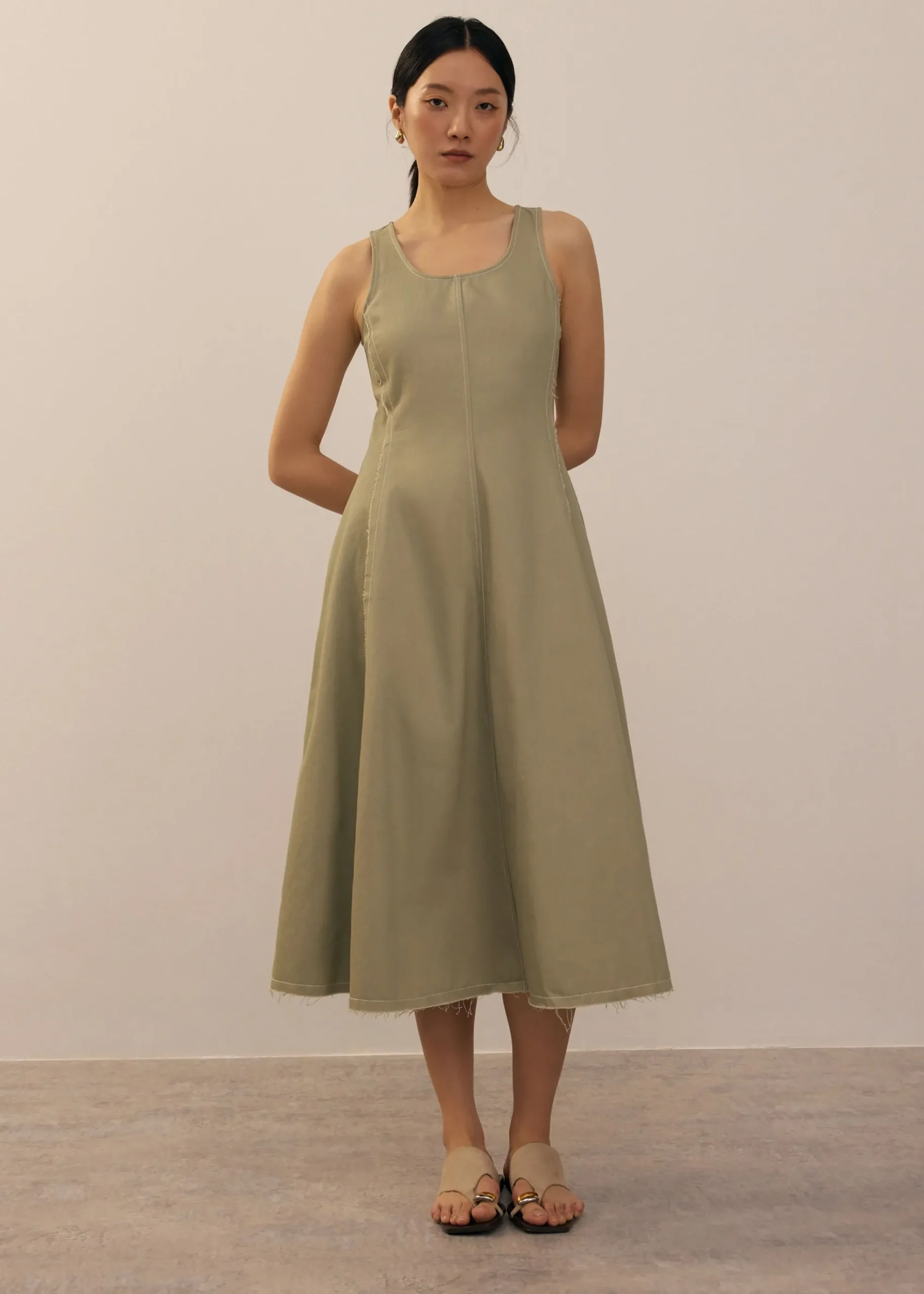 Denim Scoop Neck Midi Dress