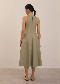 Denim Scoop Neck Midi Dress