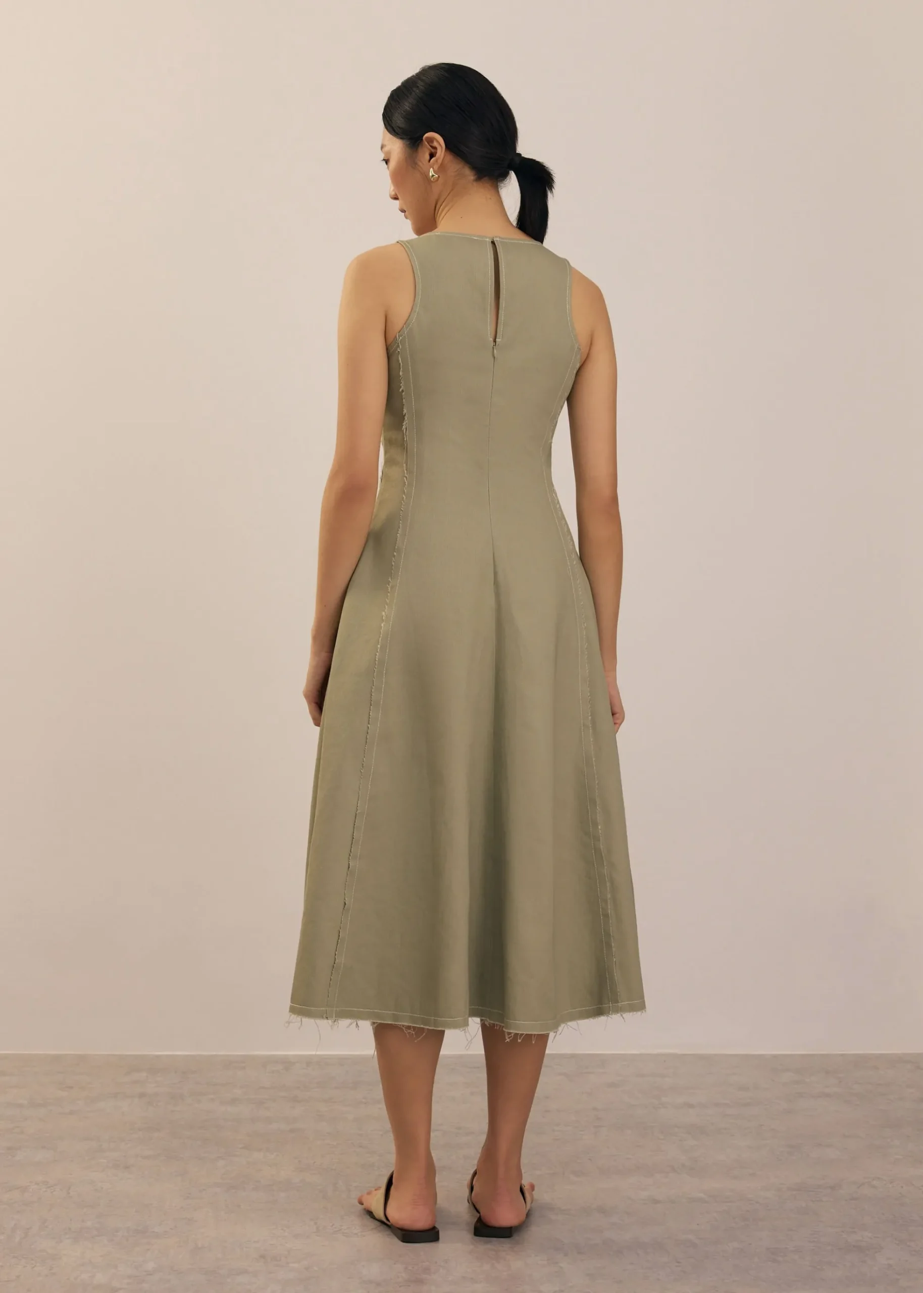 Denim Scoop Neck Midi Dress