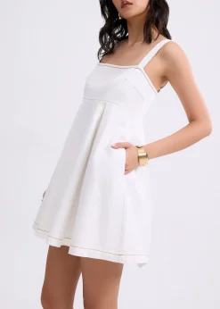 Denim Straight Neck Babydoll Mini Dress