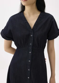 Denim V-neck Fit & Flare Midi Dress