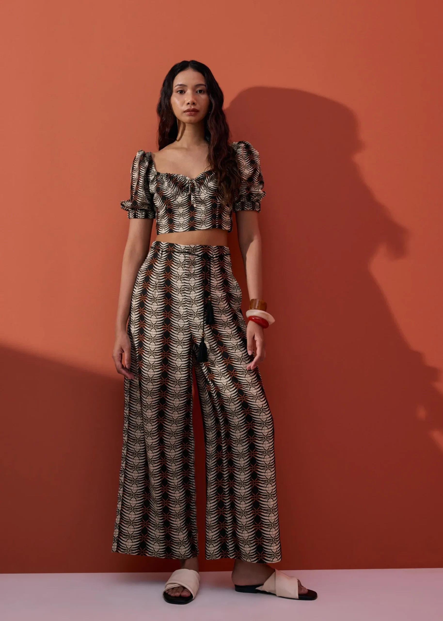 Detachable Sash Straight Leg Ankle Length Pants in Oasis Flow