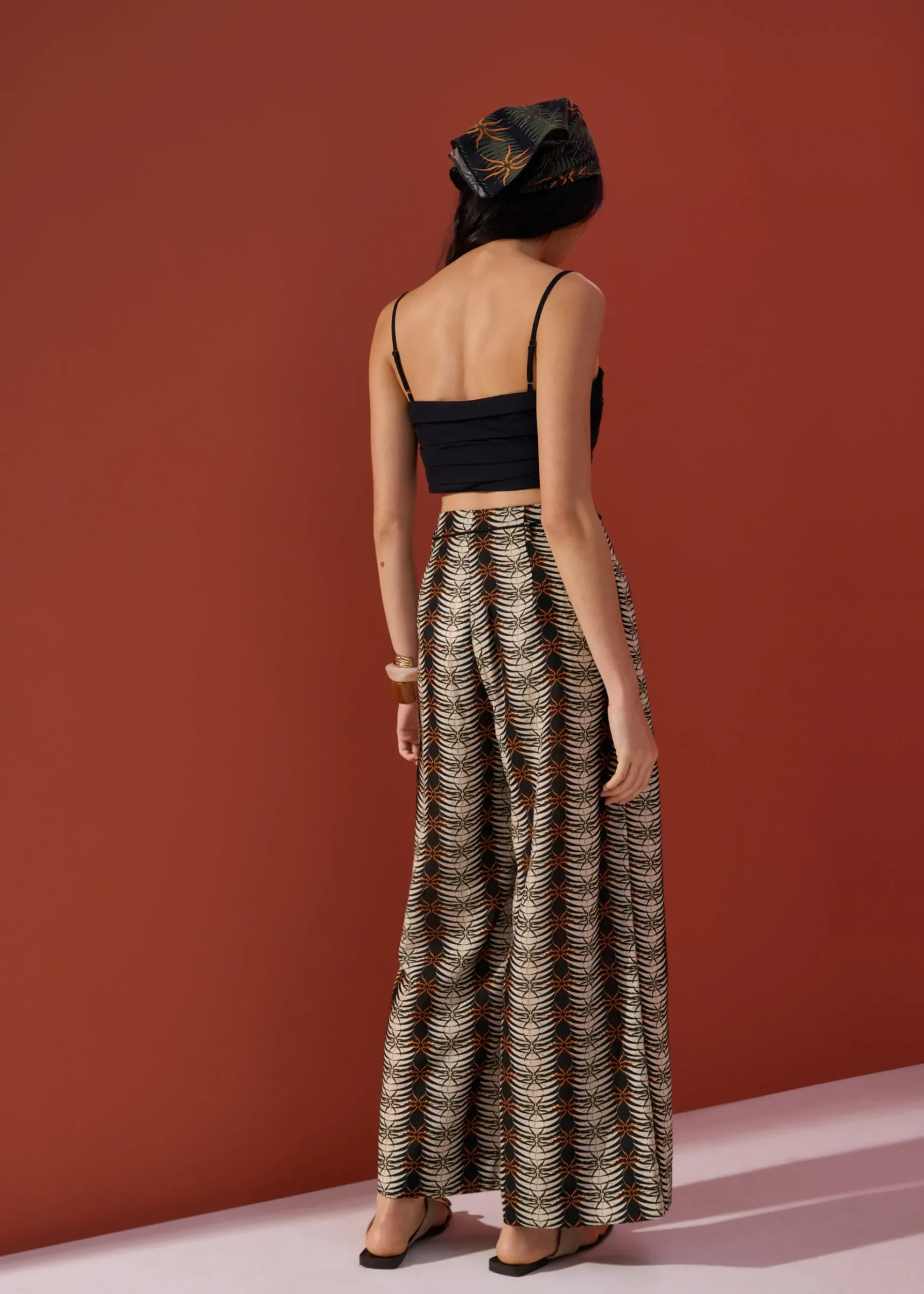 Detachable Sash Straight Leg Ankle Length Pants in Oasis Flow