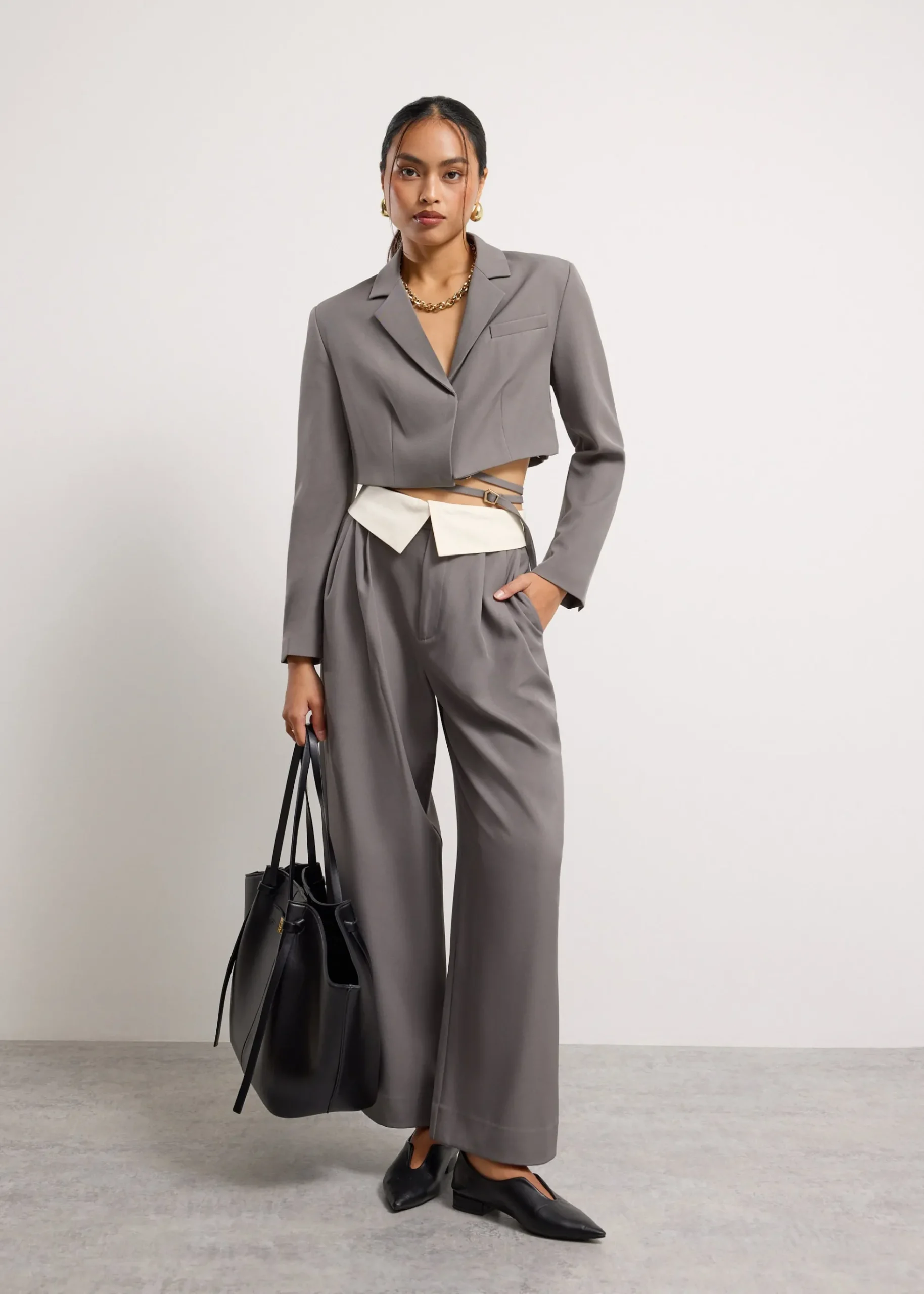 Detachable Waistband Flap Straight Leg Pants
