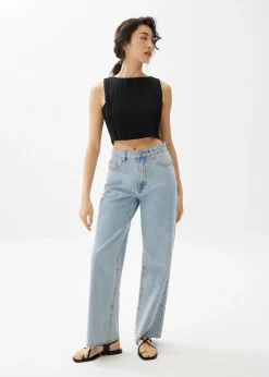 Dez Pleated Boat Neck Crop Top
