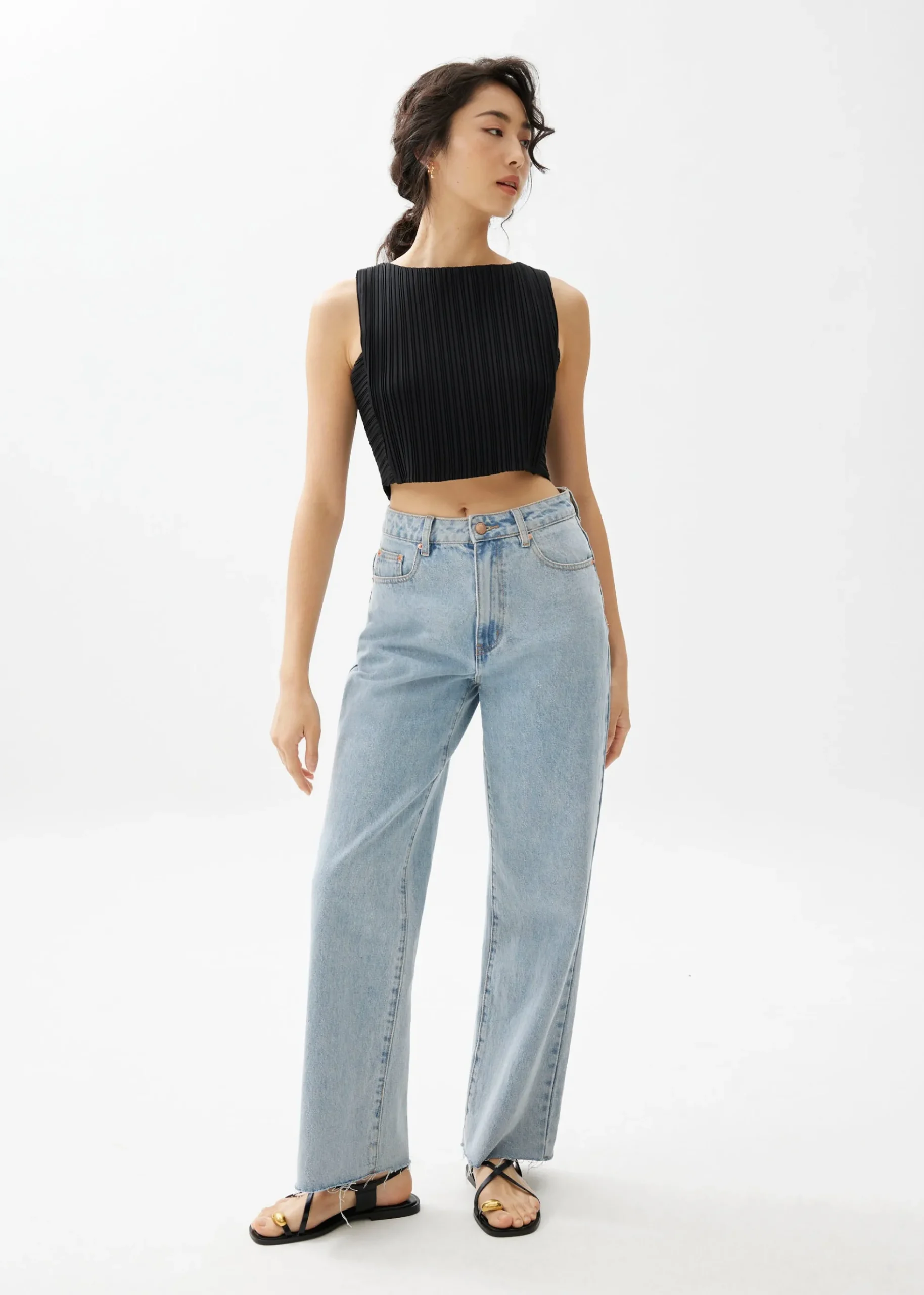 Dez Pleated Boat Neck Crop Top
