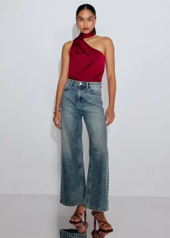 Diamante Denim Mid Waist Straight Leg Jeans