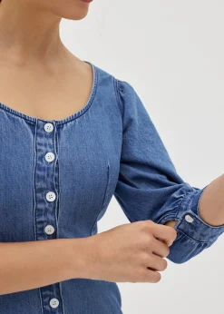 Donna Denim Puff Sleeve Button Dress