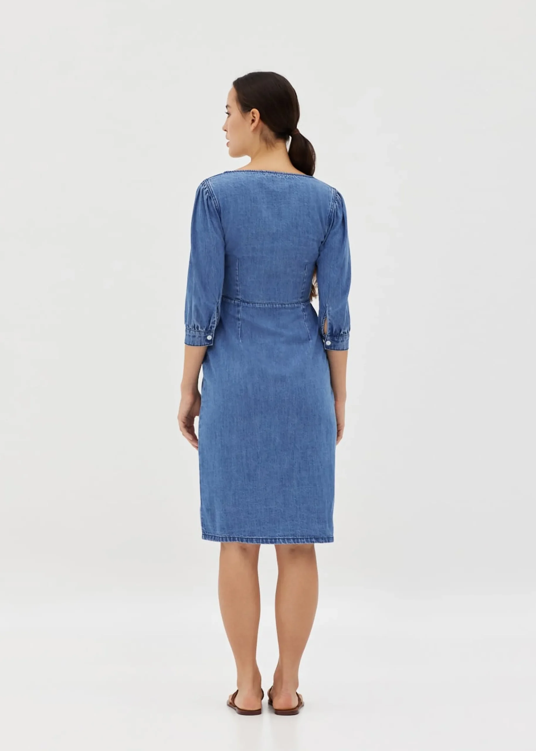 Donna Denim Puff Sleeve Button Dress