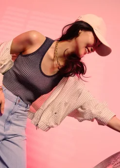 Duo Knit Scoop Neck Crop Tank Top