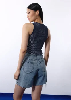 Duo Knit Scoop Neck Crop Tank Top