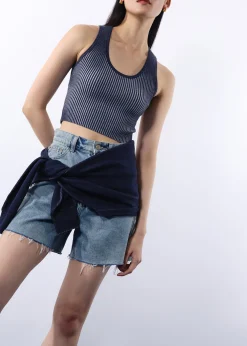Duo Knit Scoop Neck Crop Tank Top
