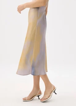 Elastic Abstract Satin Bias Cut Midaxi Skirt