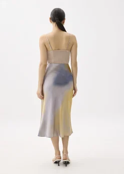 Elastic Abstract Satin Bias Cut Midaxi Skirt