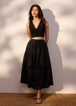 Elastic Broderie Fit & Flare Midaxi Skirt