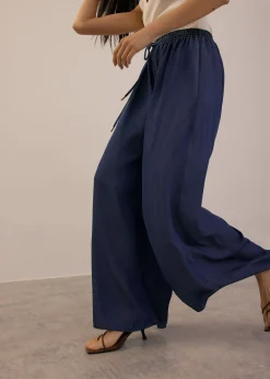 Elastic Chambray Wide Leg Pants
