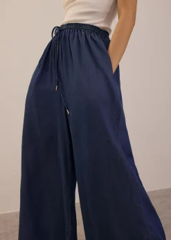 Elastic Chambray Wide Leg Pants